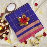 Dark Blue Kattam Silk Cotton Saree -VS1504