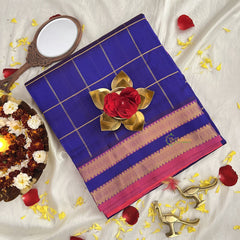 Dark Blue Kattam Silk Cotton Saree -VS1504