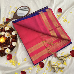 Dark Blue Kattam Silk Cotton Saree -VS1504