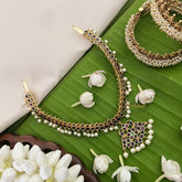 Vriksham Precious Kemp Pendant Short Neckpiece-Red Green-Pearl-G18542