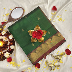 Green with Maroon Red Vairaoosi Silk Cotton Saree -VS1595