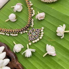 Vriksham Precious Kemp Pendant Short Neckpiece-Red Green-Pearl-G18542