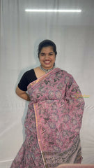 Vriksham Traditional Pink Floral Hand block Kota Cotton Saree-VS4924