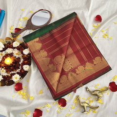 Green with Maroon Red Vairaoosi Silk Cotton Saree -VS1595