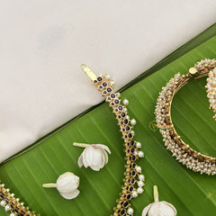 Vriksham Precious Kemp Pendant Short Neckpiece-Red Green-Pearl-G18542