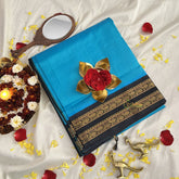 Light Blue with Deep Blue Border Silk Cotton Saree -Handloom -VS3198