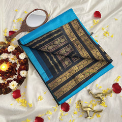 Light Blue with Deep Blue Border Silk Cotton Saree -Handloom -VS3198