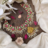 Vriksham Antique Lakshmi Pendant Kundan Jadau  Neckpiece-White Bead-J2978