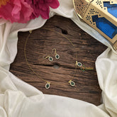 Vriksham 3 Oval Shape Pendant Invisible Chain-Green White-G18479