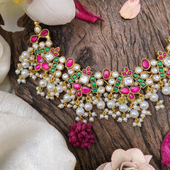 Vriksham Antique Lakshmi Pendant Kundan Jadau Neckpiece-White Bead-J2978