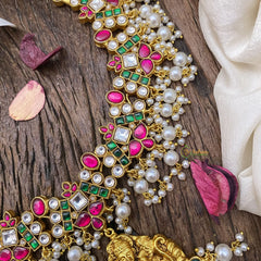 Vriksham Antique Lakshmi Pendant Kundan Jadau Neckpiece-White Bead-J2978