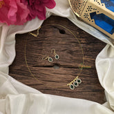 Vriksham 3 Oval Shape Pendant Invisible Chain-Green White-G18480