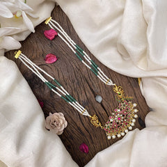 Vriksham Exquisite Dual Peacock Kundan Jadau Beaded Mala-White Bead-J2981