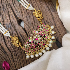 Vriksham Exquisite Dual Peacock Kundan Jadau Beaded Mala-White Bead-J2981