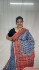 Vriksham Blue & White Floral Printed Red Border Kota Cotton Saree-VS4918