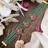 Vriksham Layered 3 Lakshmi Pastel Green Beaded Kundan Jadau Choker-J2980