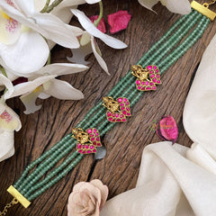 Vriksham Layered 3 Lakshmi Pastel Green Beaded Kundan Jadau Choker-J2980