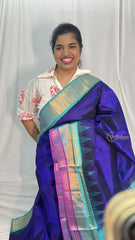 Vriksham Navy Blue with Ganga Jamuna Border Silk Cotton Saree-VS4299