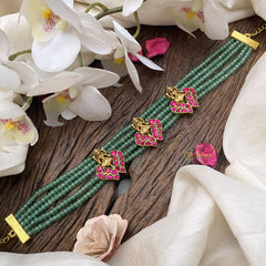 Vriksham Layered 3 Lakshmi Pastel Green Beaded Kundan Jadau Choker-J2980