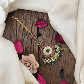 Vriksham Elegant Floral Maang Tikka-Green White-Green Bead-G19390