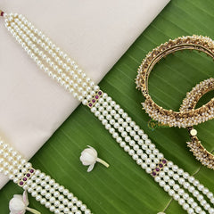 Vriksham 4 Layered Kemp Stone Rani Haram-Pearl-G18552