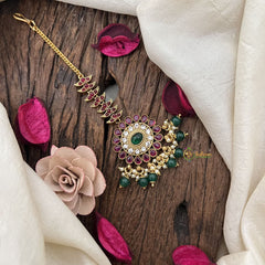 Vriksham Elegant Floral Maang Tikka-Green White-Green Bead-G19390