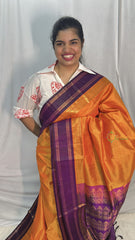 Vriksham Orange with Purple Border Silk Cotton Saree-Handloom-Vairaoosi Podi Kattam-VS4303