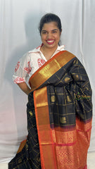 Vriksham Black with Orange Silk Cotton Saree-VS4295
