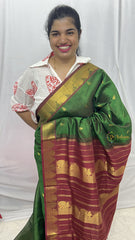 Green with Maroon Red Vairaoosi Silk Cotton Saree -VS1595