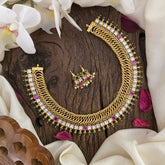 Vriksham Jalebi Style White Red Short Neckpiece-G16421