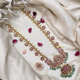 Vriksham Designer Dual Peacock Pendant Kundan Jadau Coin Style Neckpiece-Pastel Green Bead-J2957