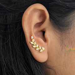 Vriksham Gold Leaf CZ Ear Cuff-Minimalist Crystal Climber Earring-G20254