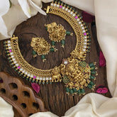 Vriksham Dual Elephant With Lakshmi Jalebi Style Short Neckpiece-White Red-G16424