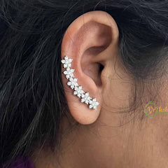 Vriksham Delicate Flower Ear Cuffs-Silver and White Stone Ear Climbers Earrings-G20261