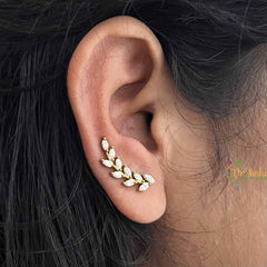 Vriksham Gold Leaf CZ Ear Cuff-Minimalist Crystal Climber Gold Plated Earring-G20255