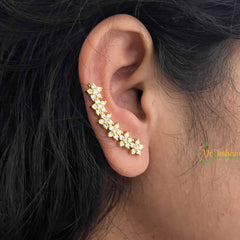 Vriksham Delicate Flower Ear Cuffs – Gold and White Stone Ear Climbers Earrings-G20260