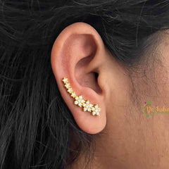 Vriksham Dainty Floral CZ Ear Climber Ear Cuff & Gold Plated Earrings-G20262