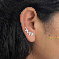 Vriksham Sliver Leaf CZ Ear Cuff-Minimalist Crystal Climber Earring-G20256