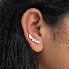 Vriksham Classic CZ Bezel Ear Climber-Silver Plated Minimalist Stud Earrings-G20265