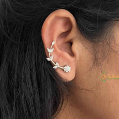 Vriksham Floral Vine CZ Ear Climber-Silver Statement EarCuff Stud Earrings-G20268