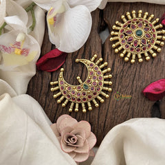 Vriksham Floral & Crescent Design Chandran & Suryan Billai-Red Green-G19328