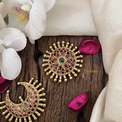 Vriksham Floral & Crescent Design Chandran & Suryan Billai-Red Green-G19328