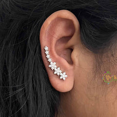 Vriksham Dainty Floral CZ Ear Climber Ear Cuff & Silver Plated Earrings-G20263