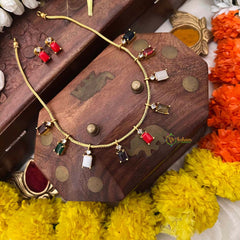 Vriksham Minimalist Muti Color Square Stone With Matching Studs Neckpiece-G22330