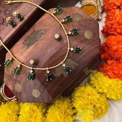 Vriksham Minimalist Green Square Stone With Matching Studs Neckpiece-G22329