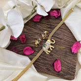 Vriksham Gold Look Alike Green Square Stone Elephant Addigai-G16308