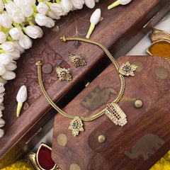 Vriksham Elegant Geometric Trisul With Floral Pendant Neckpiece-G22331