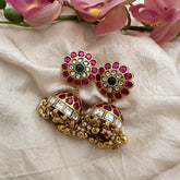 Jadau Kundan Floral Jhumkas-Golden Bead-Pearl-J2159