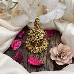 Vriksham Divine Krishna Idol Top & Manga Base Design Kumkum Box-Red Green-G20270