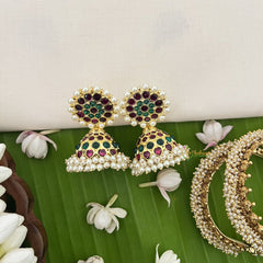 Vriksham Precious Gold Polish Kemp Jhumka-Red Green-Pearl-G18521